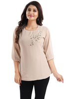 Blooming Beige Designer Short Tunic Top For Women