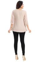 Blooming Beige Designer Short Tunic Top For Women
