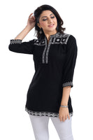 Blissful Black Women Embroidered Boho Chic Tunic Top