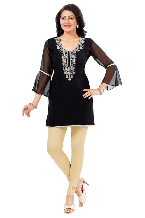 Charming Robe Black Women Kurti With Handwork