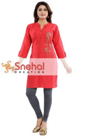 Ravishing Red Raw Silk Front Open Short Tunic With Multi-hued Embroidery