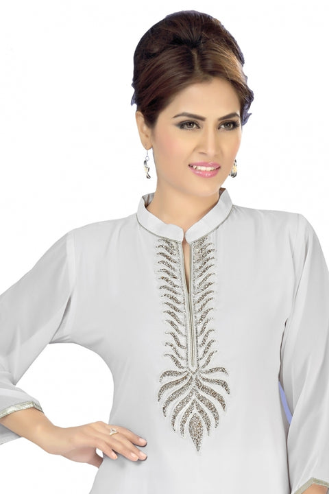 Star Attire White Poly Crepe Short Kurta With Frilled Sleeves