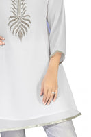 Star Attire White Poly Crepe Short Kurta With Frilled Sleeves