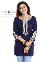 Graceful Navy Blue Alluring Indian Designer Kurti Tunic With Lace Detailing