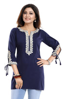 Graceful Navy Blue Alluring Indian Designer Kurti Tunic With Lace Detailing