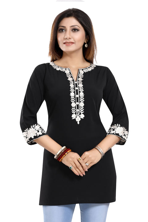 Enticing Black Embroidered Women Short Tunic Design