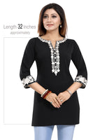 Enticing Black Embroidered Women Short Tunic Design