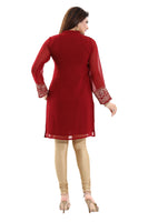 Graceful Maroon Short Fine Georgette Tunic With Intricate Embroidery For Enthic Lovers