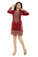 Graceful Maroon Short Fine Georgette Tunic With Intricate Embroidery For Enthic Lovers