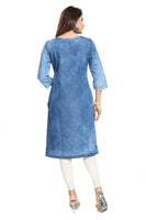 Mesmerising Mid Length Denim Tunic With Zip Pattern And White Print