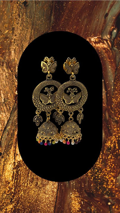Oxidized Gold Earring with multi coloured beads