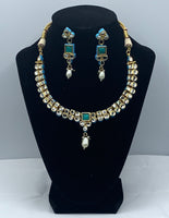 Reversible traditional ethnic feroza kundan set with earrings