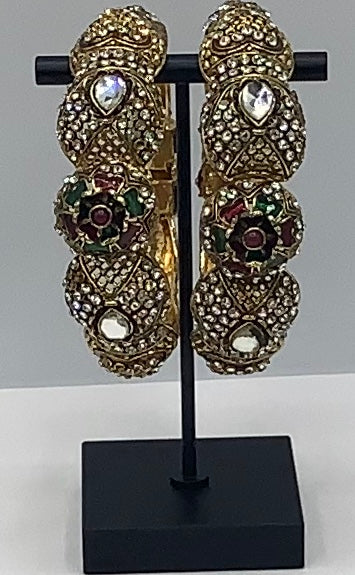Gold plated minnakari work traditional bangle set or Karra set with white stones