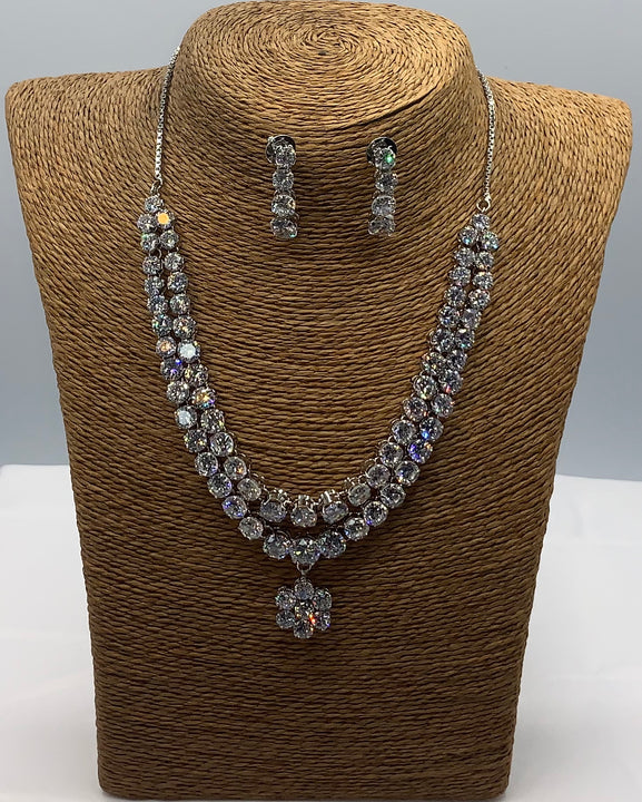Short silver plated high quality American diamond set with earrings