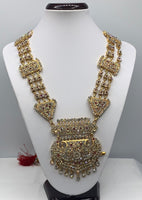 RANI HAR - Long gold plated ethnic necklace adorned with multi coloured diamonds