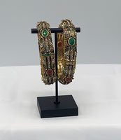 Gold plated minnakari design bangles studded with white zirconia diamonds