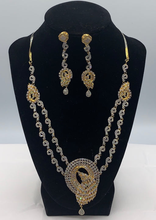 Gold and silver plated peacock design necklace set