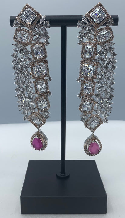 Rose Gold and silver plated with white AD Zirconia diamond and ruby designer earrings