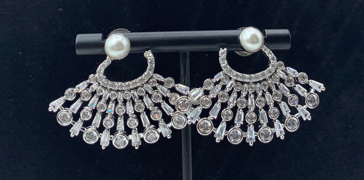 Silver plated diamond and pearl studded earrings