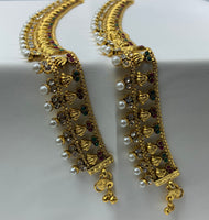 Gold plated adorned with coloured stones and moti Payal one size