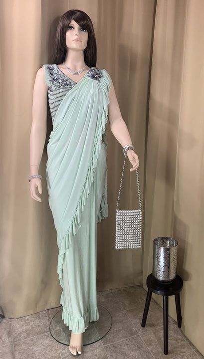 Designer Sea Green ready to wear Saree