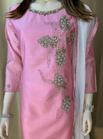 Pink and Off White Net Ghagra Set