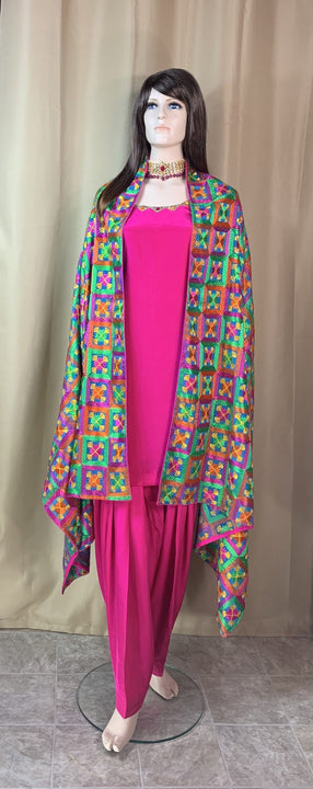 Pink and Blue Base with Multi Colour Heavy Duppatta