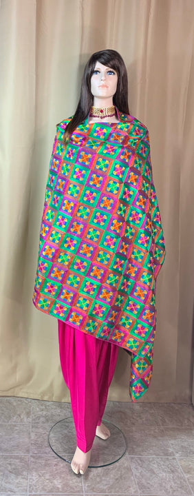 Pink and Blue Base with Multi Colour Heavy Duppatta