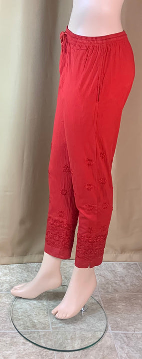 Hand Embroidered Stretchable Cotton Straight Pant