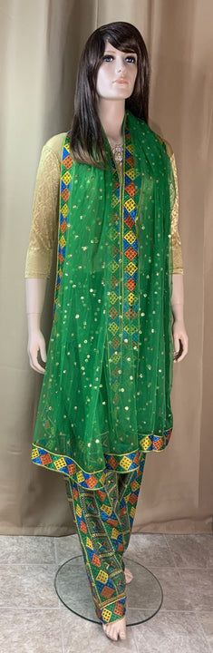 Phulkari Salwar And Duppatta - Colour Bright Green