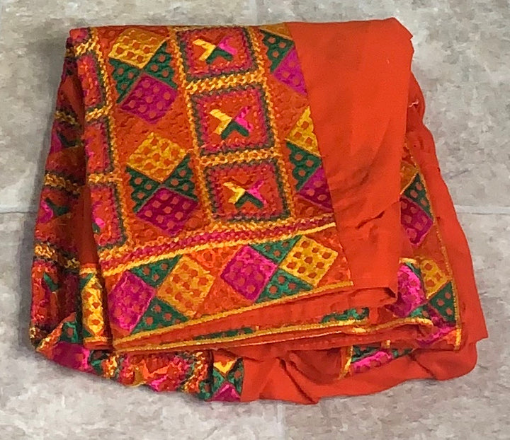 Pulkari salwar and Duppatta set in 4 colours- Red , Pink , Black, Orange