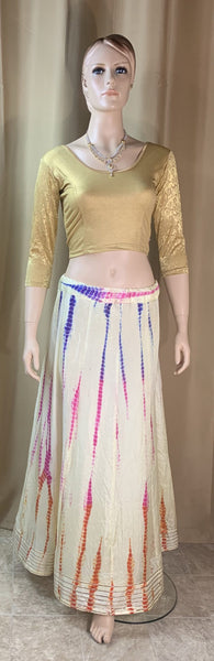 Designer silk tie dye style skirt with golden gotta lace