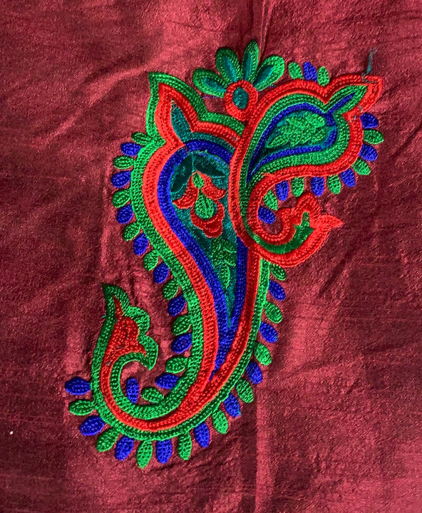Phulkari Jacket - Dark Maroon with multi Green, red, teal and royal blue Embroidery work