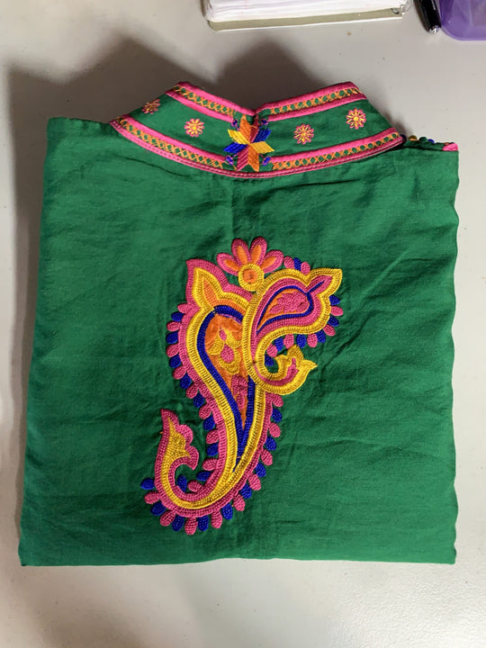 Phulkari Jacket - Dark green with Multi Color Embroidery Work