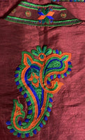 Phulkari Jacket - Dark Maroon with Multi Color Embroidery Work