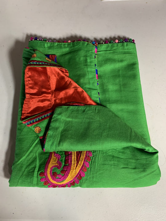 Phulkari Jacket - Parrot green color with Multi Color Embroidery Work