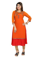 Fiery Red And Orange 2Pc Kurti with Exquisite embroidery work around neckline