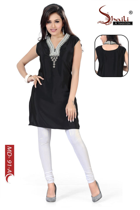 Black Faux Crepe Fabric Attractive Women Top