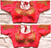 Women's Round Neck Embroiderd Work Readymade Silk Saree Blouse [ Size Upto 42]