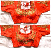 Women's Round Neck Embroiderd Work Readymade Silk Saree Blouse [ Size Upto 42]