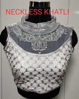 Silver Designer Blouse with Khatali Neck Work