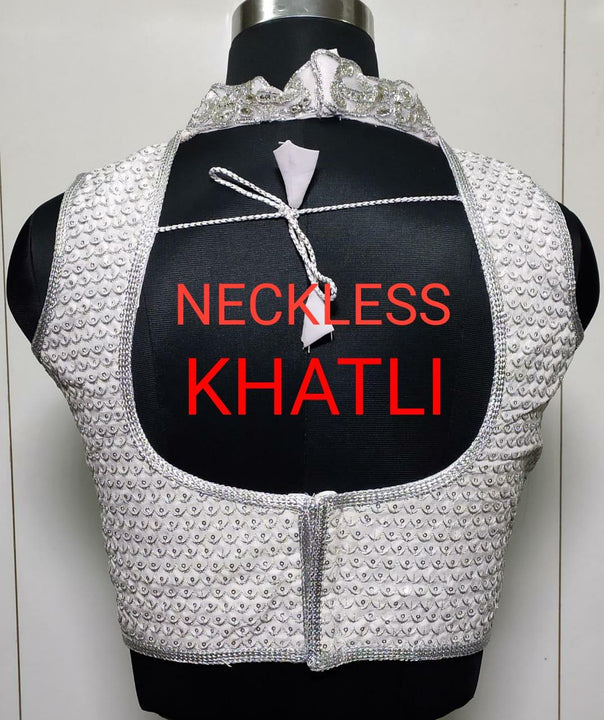 Silver Designer Blouse with Khatali Neck Work