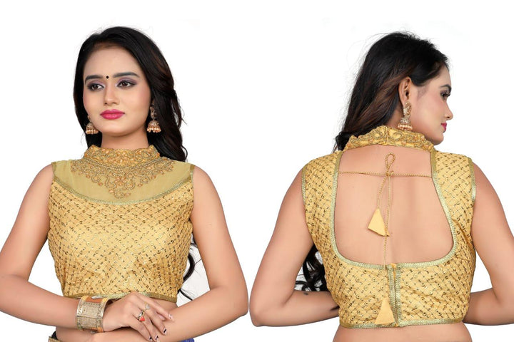 Gold Designer Blouse with Khatali Neck Work