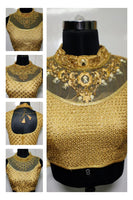 Gold Designer Blouse with Khatali Neck Work