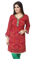 Beautilicious Neckline On Bandhani Print Short Kurta