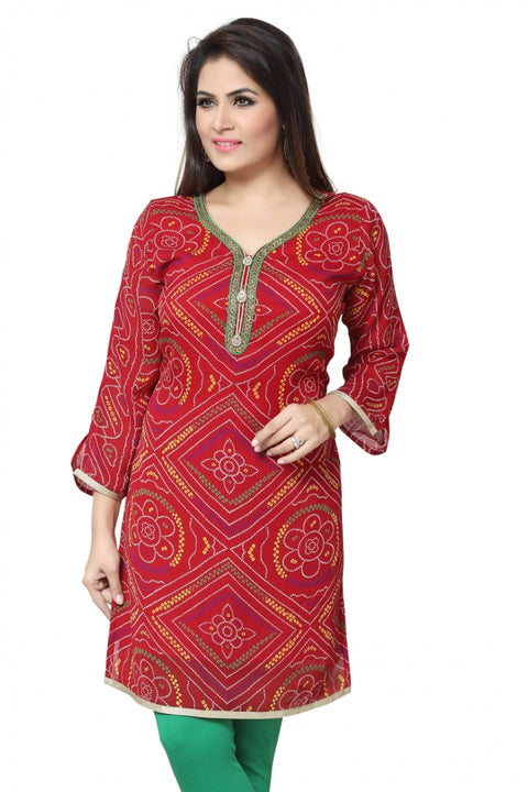 Beautilicious Neckline On Bandhani Print Short Kurta