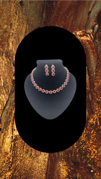 Red AD Zirconia Diamond Necklace Set