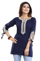 Graceful Navy Blue Alluring Indian Designer Kurti Tunic With Lace Detailing