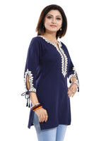 Graceful Navy Blue Alluring Indian Designer Kurti Tunic With Lace Detailing