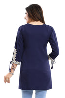 Graceful Navy Blue Alluring Indian Designer Kurti Tunic With Lace Detailing